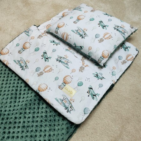 Śpiworek poduszka i woreczek do przedszkola – 100% polska bawełna we wzór samolotów i balonów.